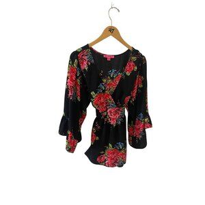 Betsey Johnson Women's Black Floral Long Sleeve Cocktail Dress - XL